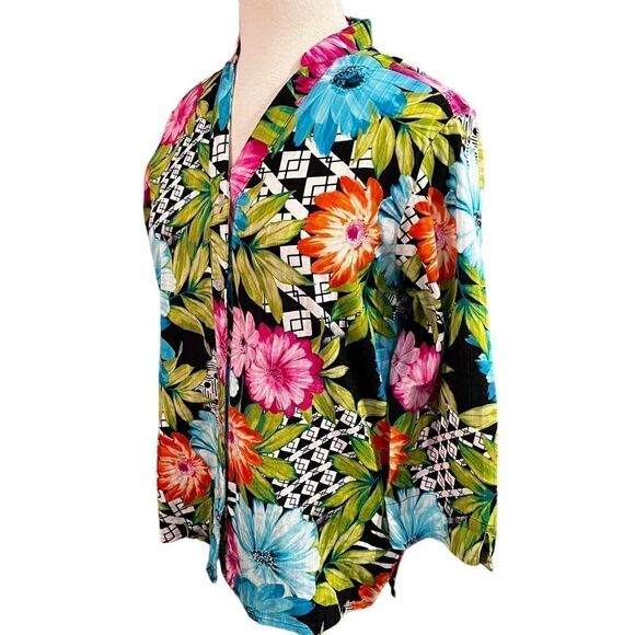 Alfred Dunner Blouse Buttoned Down Multi Color Floral size 10 - Picture 1 of 6